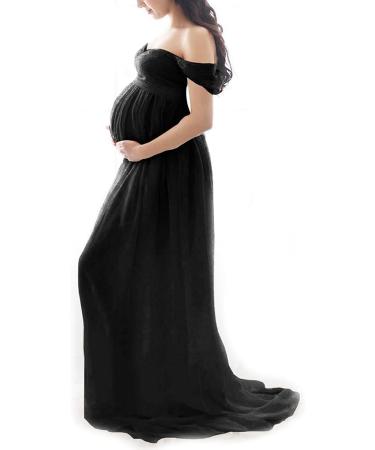 Robe de maternit pour femme enceinte s ance photo paules d nud es robe de grossesse couleur unie robe de maternit robe de mari e robe de soir e l gante S Noir - Buy Online on GoSupps.com