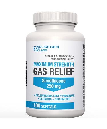 Maximum Strength Gas Relief Softgels with Simethicone 250 mg Relieve Pressure, Bloating and Painful Discomfort Compare to Gas-X and Phazyme -100 Count