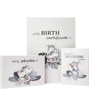 Cute Baby Elephant Grey Photo Album | Silver Stars & Palm Leaves | New Born/Baby Shower | 24 Spaces 4x6 by Happy Homewares - Buy Online on GoSupps.com