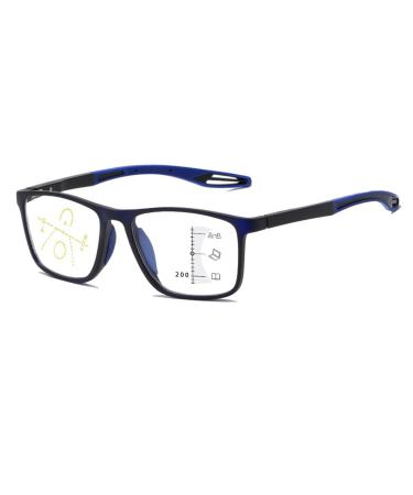 TR90 Flexible Blue Light Blocking Reading Glasses Progressive Multifocus Computer Readers Anti Glare Glasses(Couleur:Blue Grandeur:1.0X)