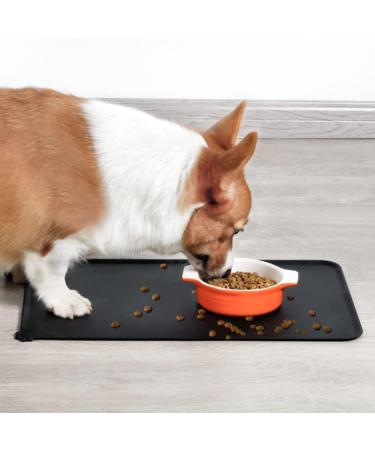 Emwel Waterproof Non-Slip Silicone Feeding Mat for Dogs & Cats - 47x30cm Gray/Black Ideal Food & Water Bowl Underlay - Buy Online on GoSupps.com