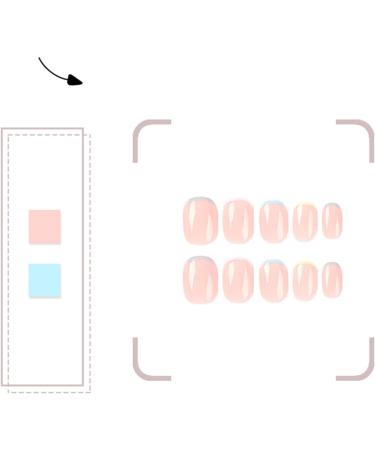 24 Pcs Short French Pattern False Nails with Nail Glue - Nude Colorful Line Design - Acrylic Stick on Nails for Women and Girls - Buy Online on GoSupps.com