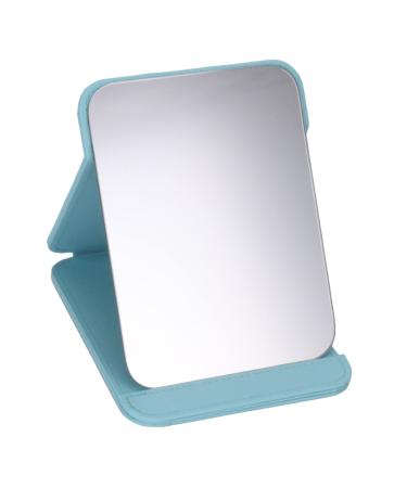 Portable PU Leather Mirror Folding Desktop Makeup Mirror with Adjustable Stand for Personal Use Perfect Size for Camping  Vocation  Home Vanity and Office Desk (Blue) Small-blue