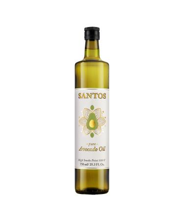 SANTOS Avocado Oil - 100% Pure, Non-GMO Oil for High Heat Cooking, Grilling, & Baking - 0g Trans Fat, Cholesterol Free, Paleo & Keto Friendly - 750 ml