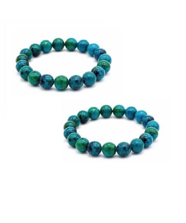 2Pcs Diabetes Chrysocolla Bracelet Blood Sugar Control Bracelet 8mm Round Energy Beaded Bracelet for Anxiety Stress Diabete Relief