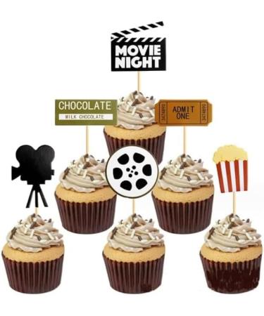 Nenluny 24pcs Movie Night Cupcake Toppers Hollywood Movie Film Cinema Theme Cupcake Toppers for Movie Theme Birthday Cake Topper Decoration - Buy Online on GoSupps.com