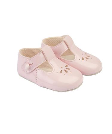 Early Days Baypods B617 T Bar with Petal Punch Pre Walker Baby Shoes Made in The Softest Faux Leather Made in England 1 UK Child Pink Patent