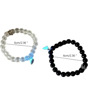 Kuaiyiju Couple Crown Pearl Bracelets - Magnetic Heart-Charm Bracelets for Friends & Girlfriends | International Shipping - Buy Online on GoSupps.com
