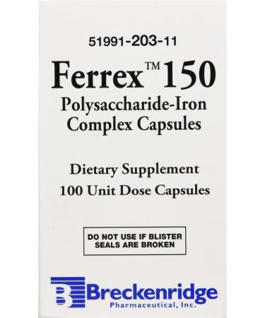 Ferrex 150 Polysaccharide Iron Complex Capsules by Breckenridge - 100 Ea | High-Quality Iron Supplement - Buy Online on GoSupps.com