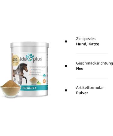 Ida Plus Beer Yeast Powder 500g - 100% Natural Dog Cat & Horse Supplement for Shiny Fur & Healthy Skin - Rich in B Vitamins & Minerals - Buy Online on GoSupps.com