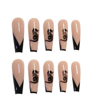 RikView Dragon Design Long Coffin Fake Nails - Black Acrylic Nails - Buy Online on GoSupps.com