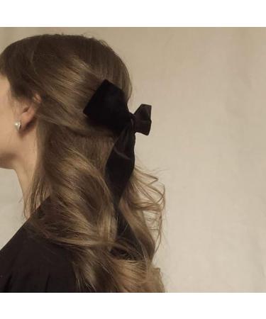 Velvet Hair Bow Clips Large Satin Ribbon Bow Hairpins Bow Hair Barrette for Party Hair Accessories Black Hair Pins - Buy Online on GoSupps.com