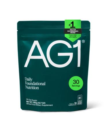 AG1 Greens Powder Refill Pouch 75 Vitamins, Multivitamin & Probiotic | Gut Health Support | Vegan, Keto, Gluten Free | Athletic Greens Supplement - Pouch Only, Classic Formula Refill Pouch: 30 svgs (No scoop or shaker, pa