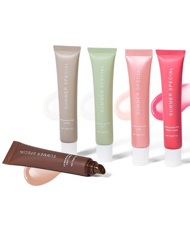 5-Color Lip Balm Butter Set-With Shea Butter&Avocado Oil Natural Ingredients Lightweight&Non-Sticky Instant Hydration 5 Shades (Vanilla/Mint/lced Coffee/Cake/Guava) Natural Scent Ideal for Gifting