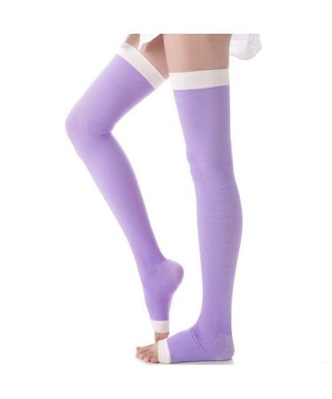 FSSTUD Women's Slimming Compression Socks Stockings Sleep Overnight Thigh High Leggings Socks Open Toe Socks Thigh High Purple