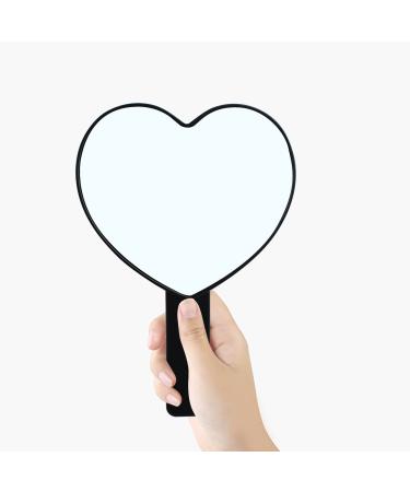 TBWHL Heart-Shaped Travel Handheld Mirror, Cosmetic Hand Mirror with Handle (Black, 1Pack) Black 1