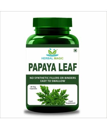 Herbal Magic Natural Papaya Leaf (Carica Papaya) 60 x 500 mg Veg Capsules - Rich Revered & Prized herb in Ayurveda - Whole Leaf Used - No Fillers & Preservatives (Pack of 1) Papaya Leaf Powder Capsules- Pack 1