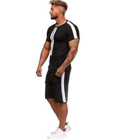 Ronony Men's Summer Sports Suit - V-Neck Sleeveless Beach Shirt & Shorts Set - Large Black - Buy Online on GoSupps.com