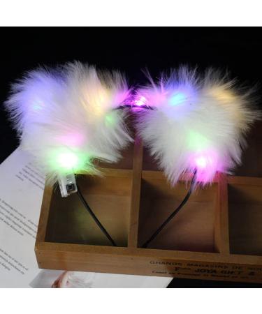 LEEMASING Cat Ear Headband Faux Fur Hair Hoop with LED Light Colourful (Women Girls)