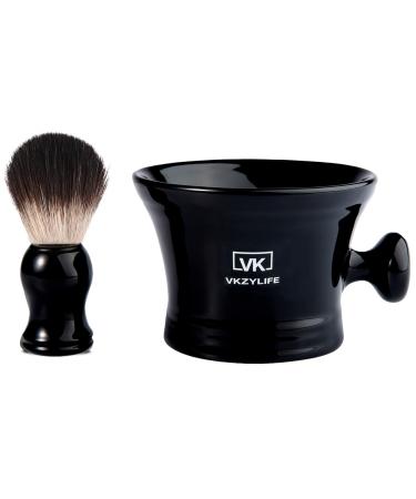 Ceramic Shaving Soap Mug Bowl with Handle Porcelain and Shaving Brush Wet Shaving Kit for men (Ceramic) Bowl and brush