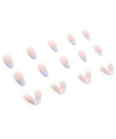 Justotry 24 Pieces Almond Short Press On Nails - Blue & White Flower Acrylic Fingernails for Women | Stylish Artificial Nail Art - Buy Online on GoSupps.com