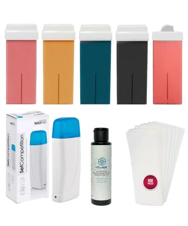 Anyskin Hair Removal Wax Roll On kit with Professional Hair Removal Wax Heater - Contains 5 Roll On Hair Removal Wax Made in Italy