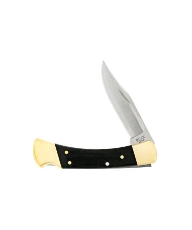 Buck Knives 110 Folding Hunter Lock-back Knife, Brass Bolsters, Ebony Handles, 3-3/4" 420HC Blade with Leather Sheath