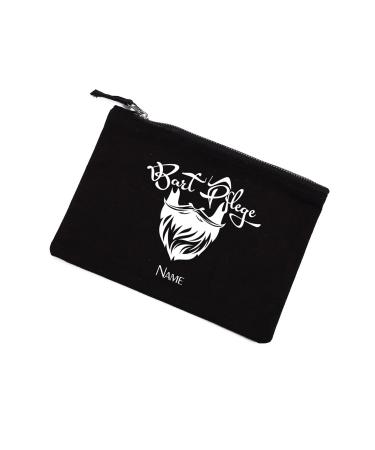 Herz & Heim Men's cosmetic bag for beard care items with name of the bearded man medium black M Black