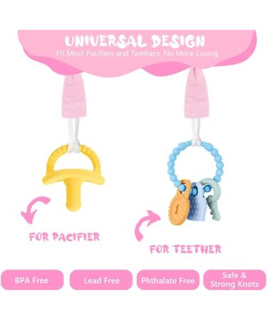 Vicloon Baby Dummy Clips - 3 Pack Wooden Dummy Clip for Boys and Girls | BPA Free Soother Pacifier Chain Holder | Teether Toy | Pink/Gray/Yellow - Buy Online on GoSupps.com