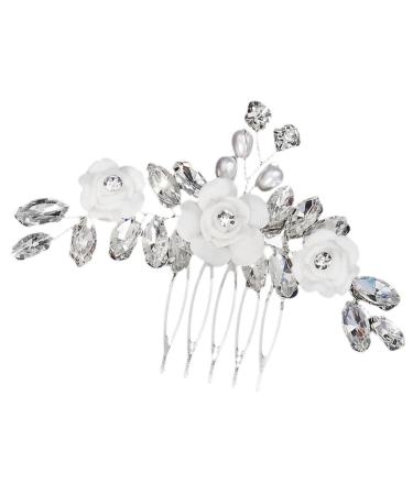 Didiseaon Rhinestone Flower Hair Comb Wedding Hair Comb for Bridal Rhinestone Hair Comb Bridal Hair Accessories Wedding Bridal Hair Comb Decor Tiara Pearl Crystal Veil White Bride