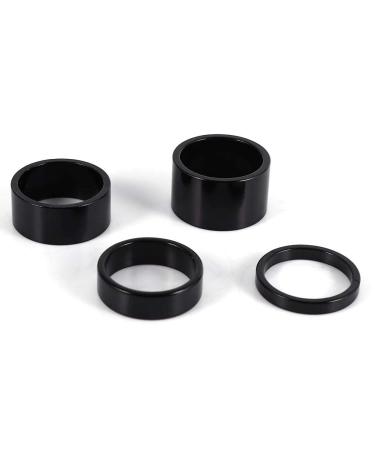 Dioche Bike Headset Spacer, 4Pcs Aluminum Alloy Headset Spacer Set Bike Front Stem Fork Washer 5mm/10mm/15mm/20mm Black