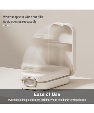 Compact Pill Cutter with Moistureproof Storage | Travel Pill Splitter | Small Pill Cutter with Lock - White Orange - Buy Online on GoSupps.com