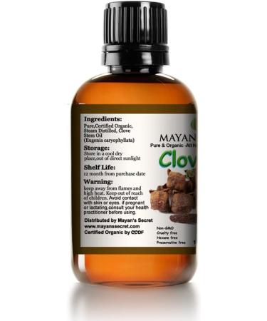 Mayan's Secret USDA Organic Pure Clove Stem Essential Oil - 1oz Natural Aromatherapy Oil for Wellness & Healing - Buy Online on GoSupps.com