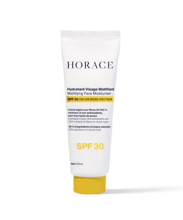 HORACE Mattifying Face Moisturiser SPF30 for Men - Natural Hydrating Cream with UV Protection - Premature Ageing Prevention - Skincare for All Skin Types - Unscented 75 ml