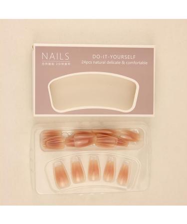 24Pcs/Set Press On Nails Light Sugar Chestnut Long False Nails Acrylic Fake Nails Full Cover Nails Tips Artificial Finger Manicure Press on nails for Women and Girls - Buy Online on GoSupps.com
