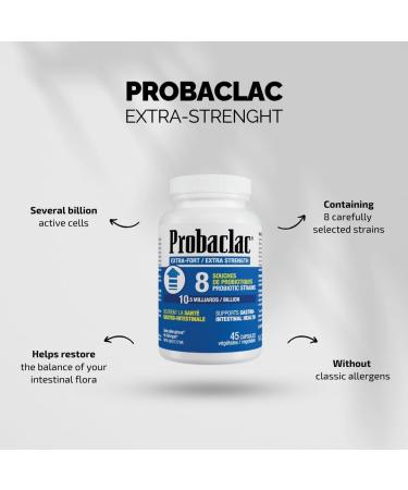 Probaclac Extra Strength Formula Multistrain probiotic and lactic Ferment Complex Formula Based on Natural strains thereby ensuring Complete intestinal Tract Coverage (45) - Buy Online on GoSupps.com
