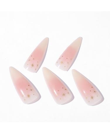 Glossy Almond Stiletto Press On Nails | Gradient Star Design Acrylic Nail Tips - Medium Long Full Cover Fake Nails for Women - Buy Online on GoSupps.com