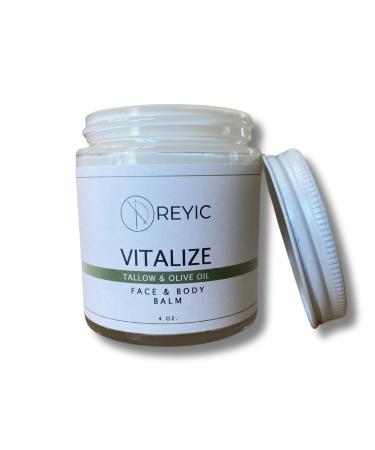 Vitalize (4oz.) Organic Grass Fed Tallow & Olive Oil Balm w/Essential Oils to Stimulate Your Skin and Senses - All Purpose Moisturizer for All Skin Types