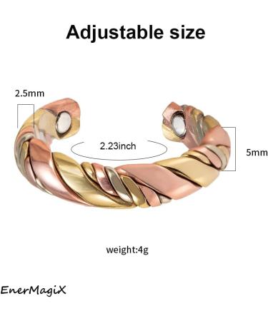 EnerMagiX Tricolor Gold Weave Magnetic Lymph Detox Ring - Adjustable Pure Copper Jewelry for Women & Men - Buy Online on GoSupps.com