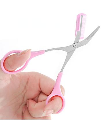 Professional Eyebrow Scissors Eyebrow Trimmer Eyebrow Remover Shaping Cut Comb Eyebrow Shaving Scissors Comb Hair Remover Beauty Tool with Non Slip Finger Grips for Men Women(Pink)