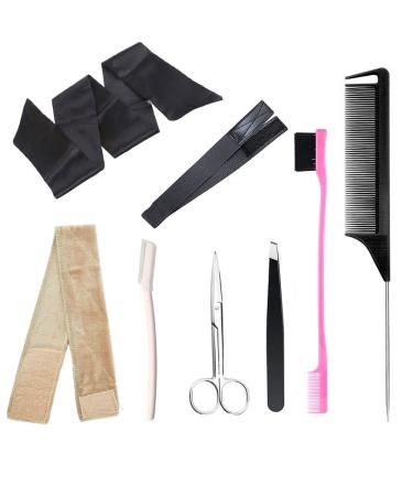 8 Pieces Wig install kit Edge Laying Scarf Stain Wig Grip Band  Edge Brush  Melt band  Razor  Velvet Wig Grip  Eyebrow Tweezers  Hair Cutting Scissors  Pintail Comb for Women Lace Frontal Wigs meltbandtool