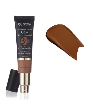 PHOERA Anti-Aging Color Correcting Full Coverage Cream Foundation SPF 25+ Revitalizing & Younger infused Concealer with Vitamins For dark circles acne scars wrinkles & redness. (200 Mocha) 32 ml (Pack of 1) 200 Mocha