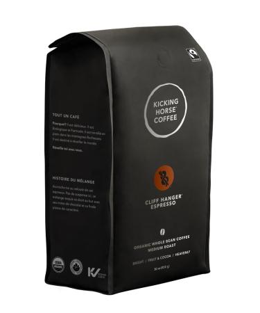 Kicking Horse Coffee - Cliff Hanger Espresso Whole Bean 100% Arabica Coffee | Medium Roast | All Organic & Fairtrade | 850 g Pack of 6