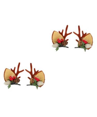 FRCOLOR 2 Pairs Christmas Hair Clips Xmas Kids Hair Accessories Xmas Stocking Stuffers Holiday Hair Accessories Girls Hair Clips Xmas Antler Hair Barrettes Child Pine Cones Elk Iron