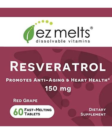 EZ Melts Resveratrol 150mg Sublingual Vitamins - Vegan, Zero Sugar, Natural Grape Flavor | 60 Fast Dissolve Tablets - Buy Online on GoSupps.com