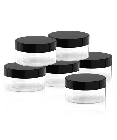 1oz Plastic Cosmetic Jars Leak Proof Clear Container with Black Lid for Cream, Lotion, Powder, ointment, Beauty Products etc, 6 Pcs. 1 Ounce