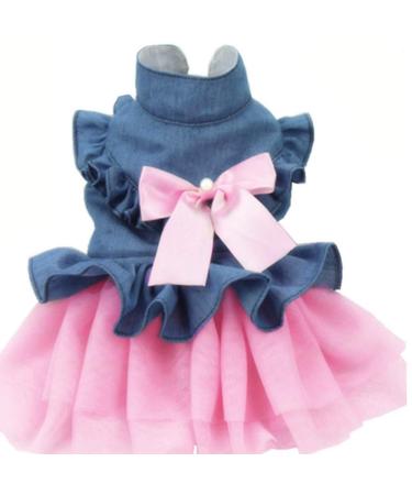 ANIAC Pet Denim Dress with Cute Bow-Knot Comfy Vest Skirt Lace Trim Tutu Summer Spring Clothes for Cats and Small Dogs (X-Large)