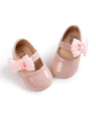 Sonsage Infant Baby Girls Bowknot Mary Jane Toddler Soft Anti-Slip Sole Princess Wedding Dress First Walking Flats Prewalker Newborn Ballet Shoes 0-6 Months A02 Pink