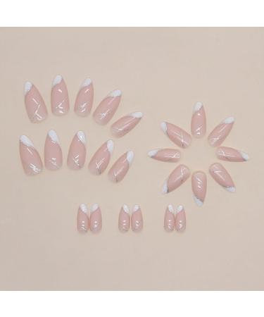 SINLOV Almond False Nails Glitter Press on Nails Nude Long Acrylic Art Full Cover Fake Nails Pink Gradient French Fake Nails for Women and Girls - Buy Online on GoSupps.com
