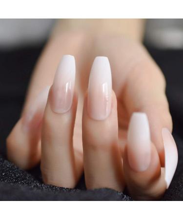 Shop CoolNail Ombre Gradient Pink Nude White French Ballerina Press-On Nails | Extra Long Coffin Style UV Gel - L5264 - Buy Online on GoSupps.com